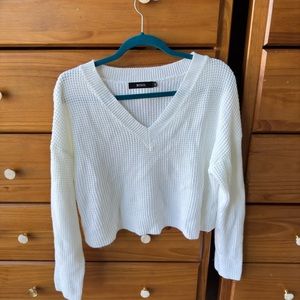 White V-Neck Knit Cropped Sweater Mirol Size XL